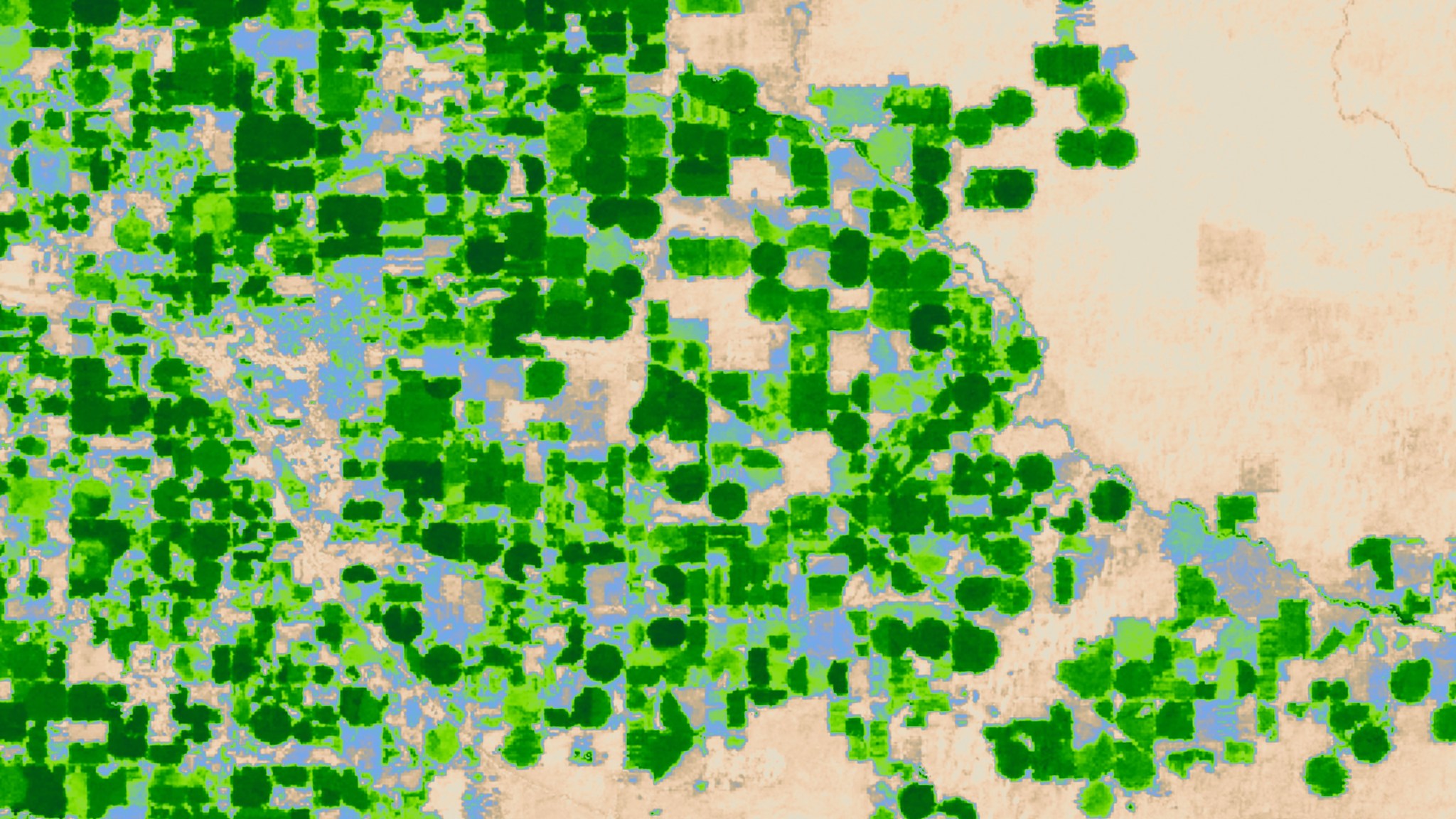 Image taken by the Landsat satellite showing an agricultural region in Idaho on August 14, 2000