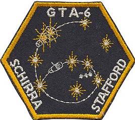 Mission patch for Gemini 6 with the names Schirra and Stafford and the designation GTA-6 on it.