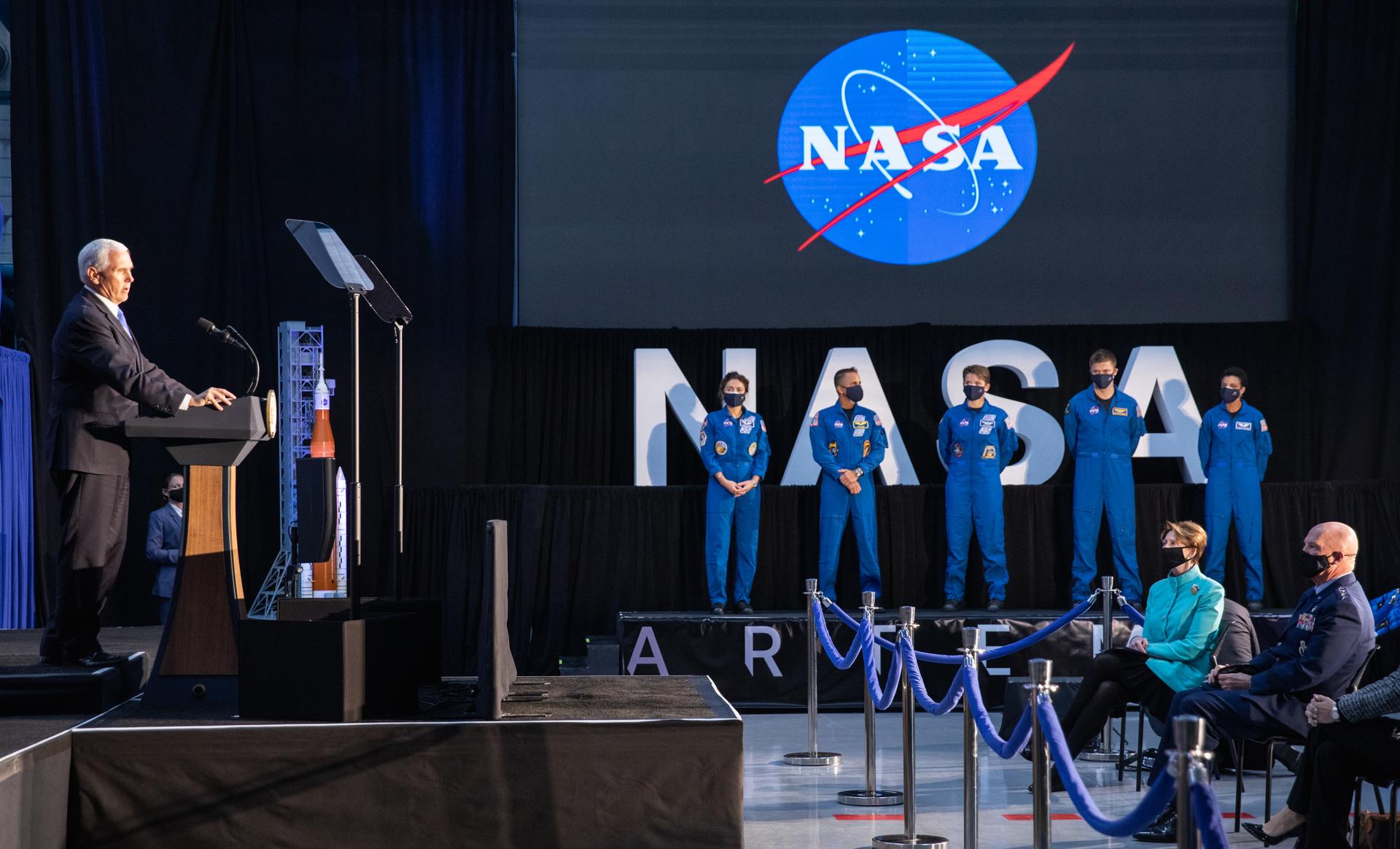 Vice President Mike Pence announces the 18 astronauts selected to fly on Artemis missions to the Moon.