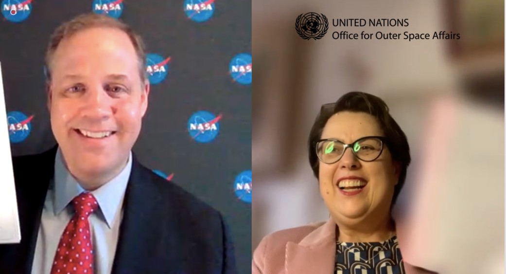 NASA Administrator Jim Bridenstine and United Nations Office for Outer Space Affairs (UNOOSA) Director Simonetta Di Pippoj