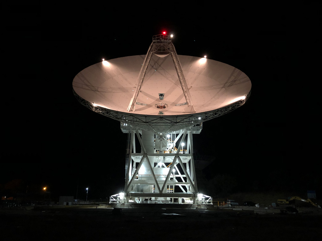 Deep Space Station 56, or DSS-56, at night