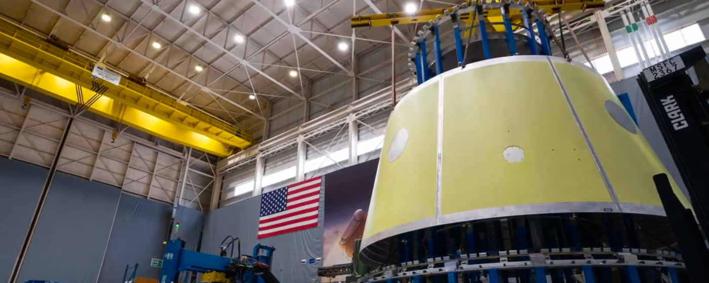 Watch Crews Build Launch Vehicle Stage Adapter for Artemis II