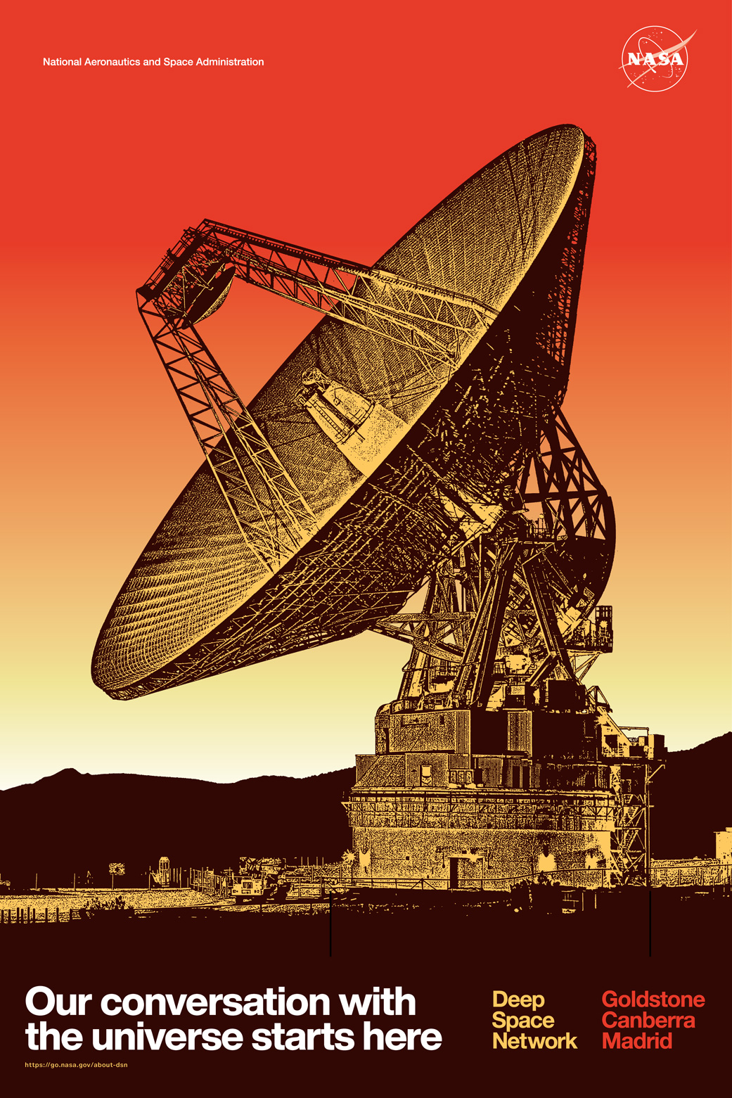 Three eye-catching posters featuring the larger 70-meter (230-feet) antennas