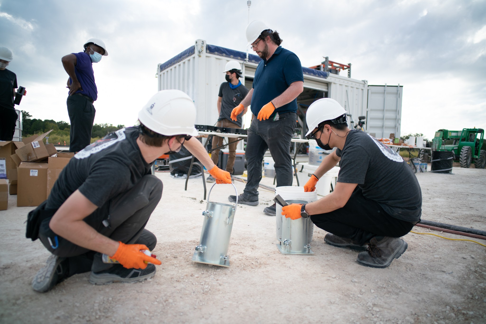 Students build a subscale prototype of a reusable lunar launch/landing pad at Camp Swift in Bastrop, Texas, in October 2020. 