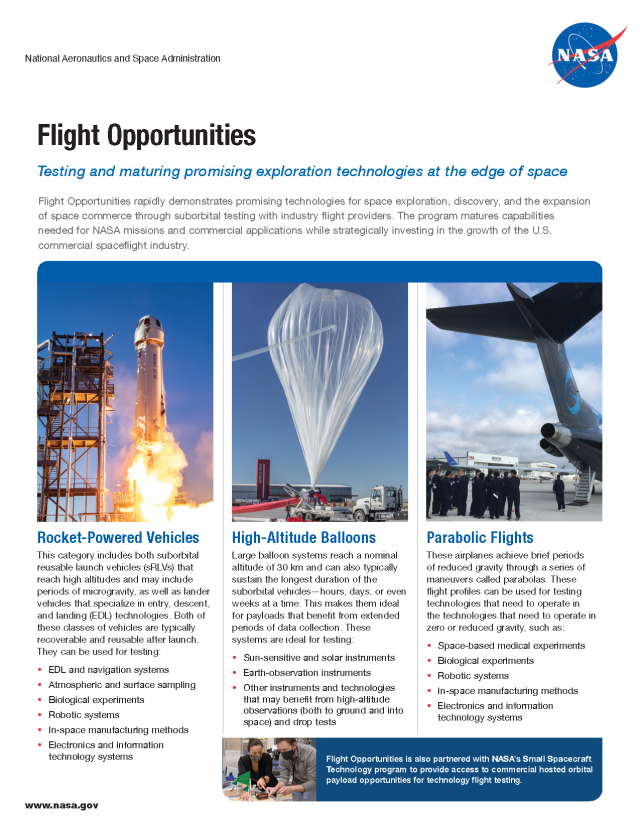 Flight Opportunities researcher flyer