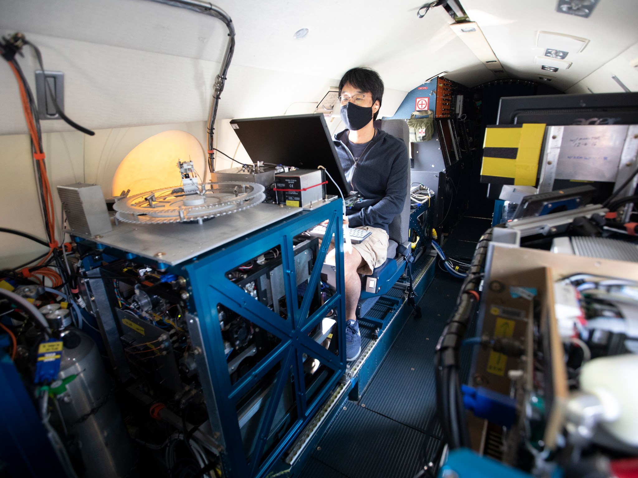 Yonghoon Choi prepares for a science flight on the HU-25 Falcon.