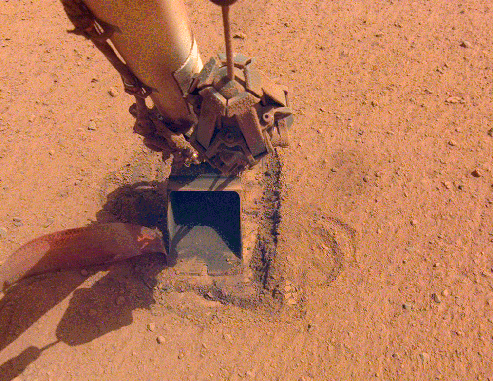 The “mole,” a heat probe that traveled to Mars aboard NASA’s InSight lander