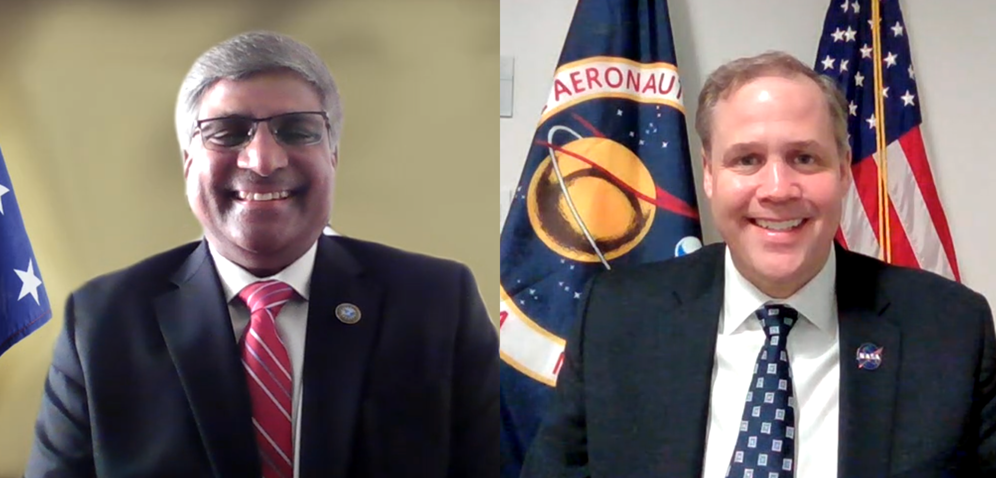 NASA Administrator Jim Bridenstine, right, and NSF Director Sethuraman Panchanathan 