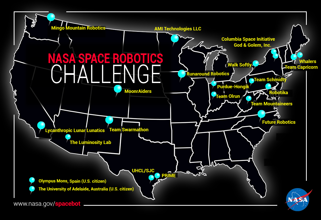 Space Robotics Challenge Winners Announcement Map