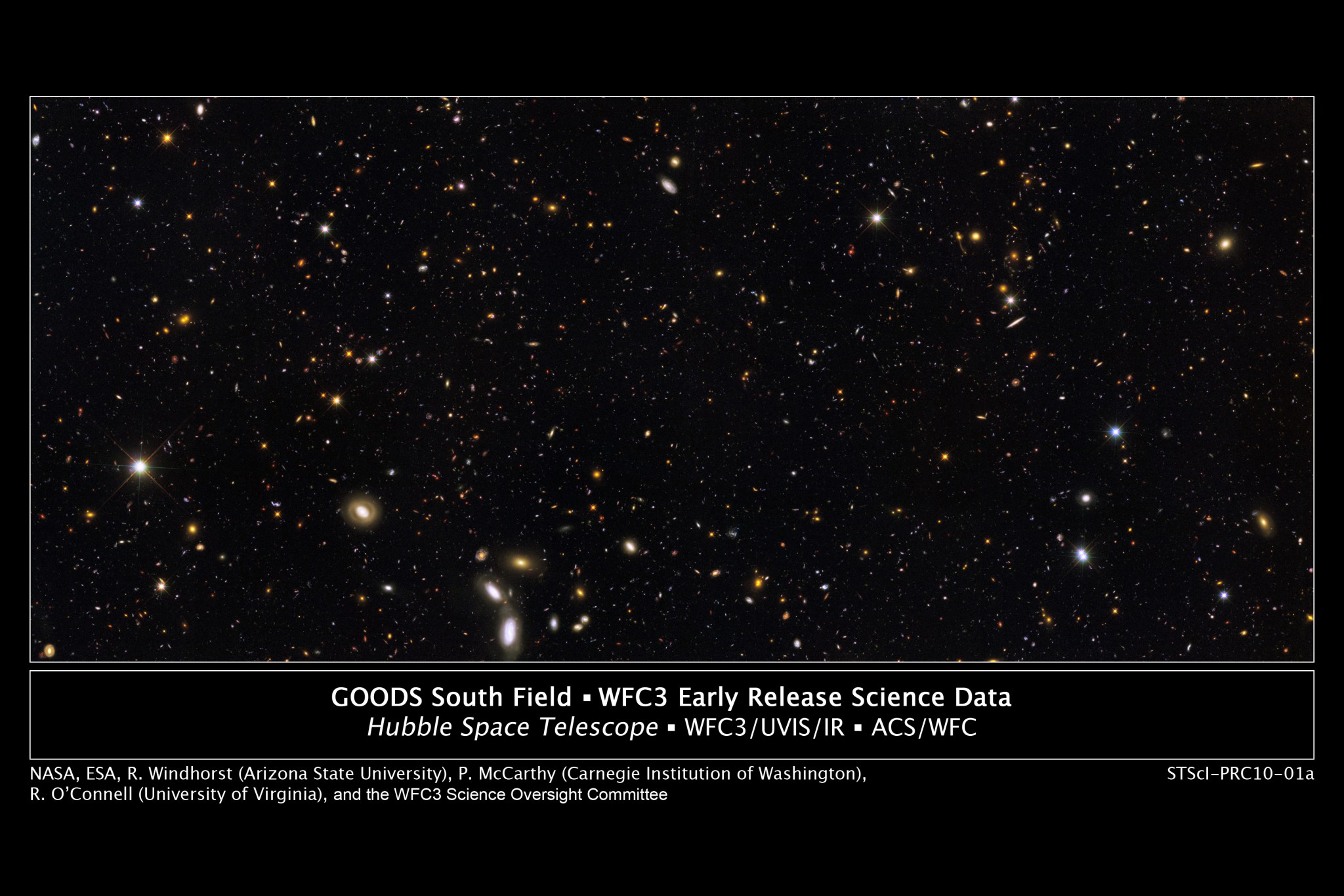 This is a Hubble Space Telescope view of a portion of GOODS-South, the southern field of a large deep-sky study.