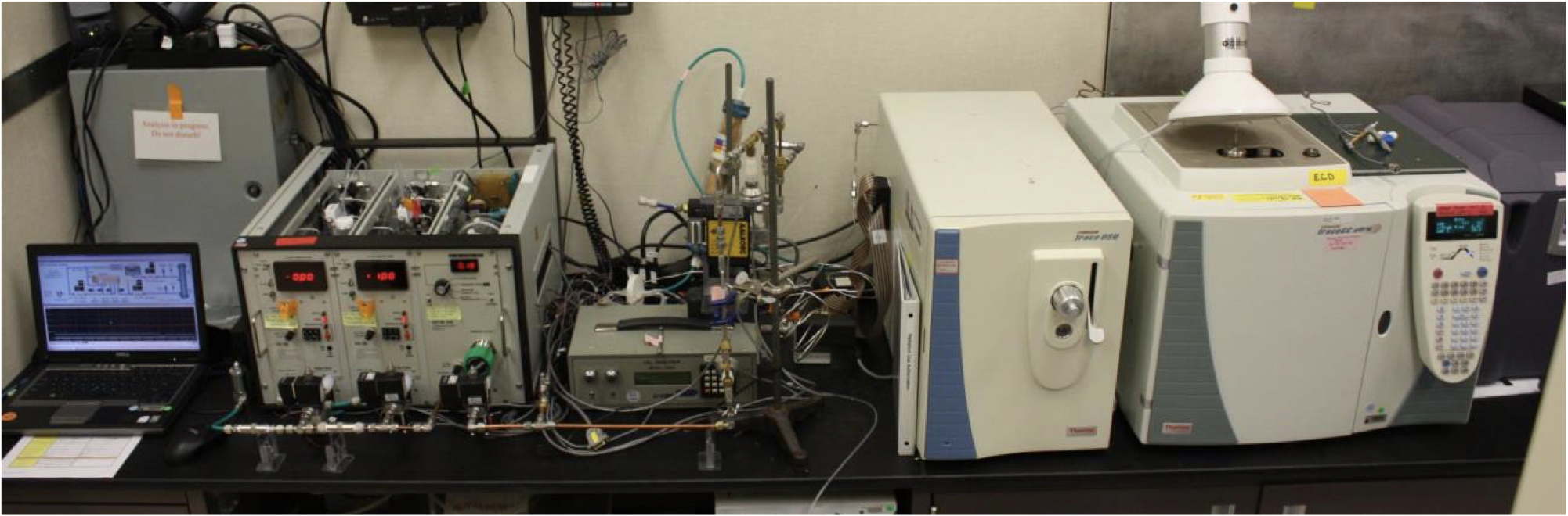 Testing set up for activated carbon cloth.