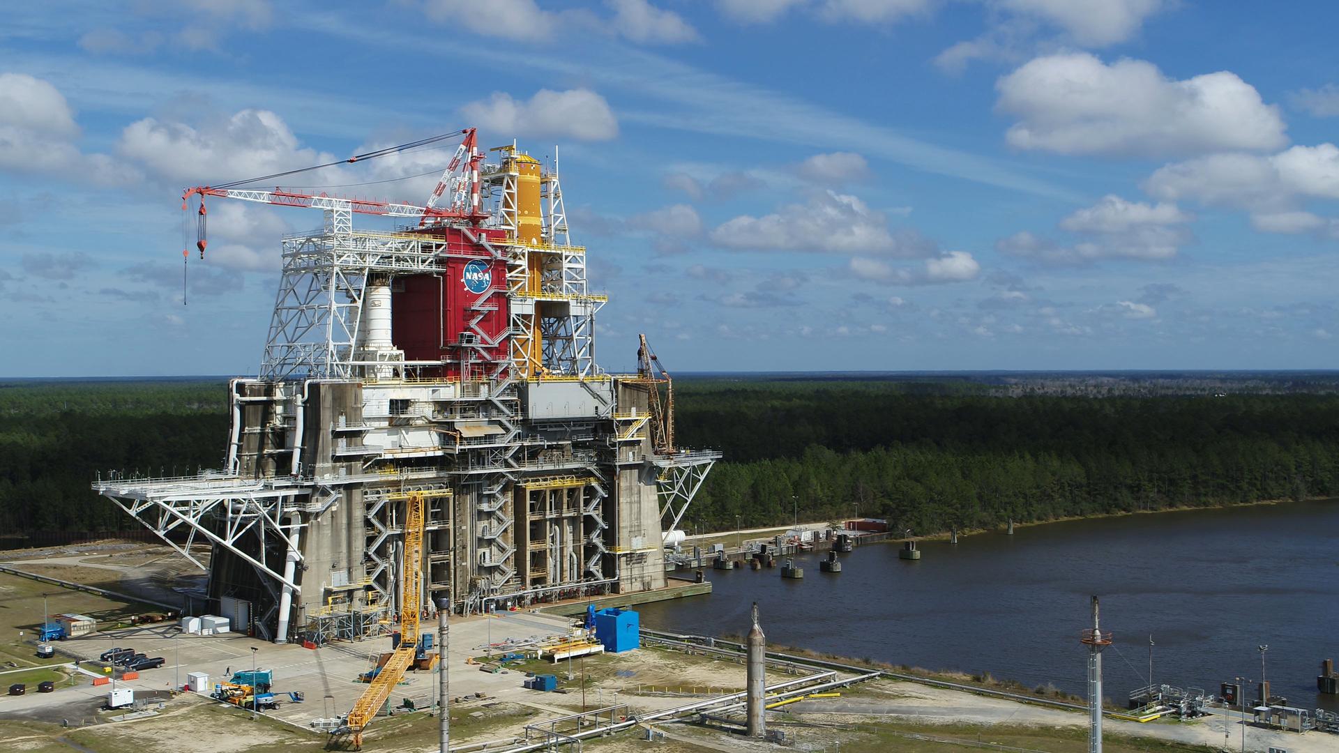 A NASA drone photo offers a bird’s-eye view of the B-2 Test Stand at NASA’s Stennis Space Center
