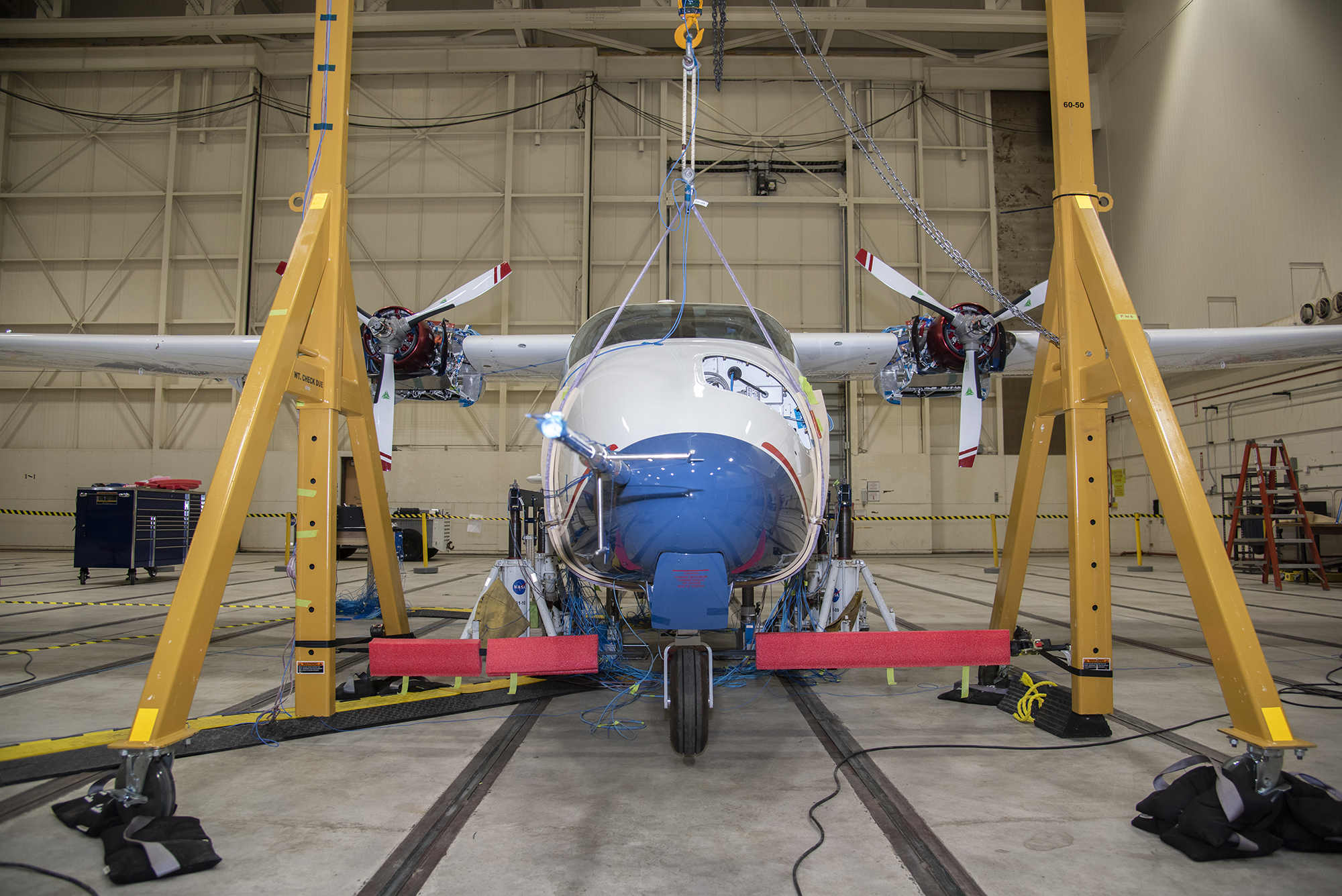 X-57 Preps for Ground Vibration Testing in Mod 2 Configuration 