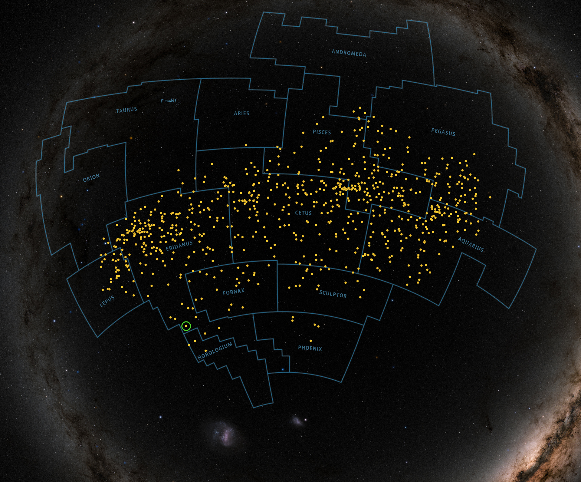 Constellation plot showing Pisces-Eridanus stream stars 