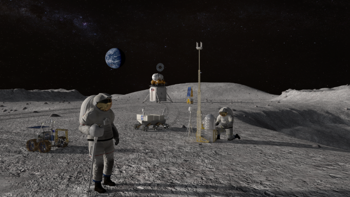 NASA concept art image of exploration on the lunar surface