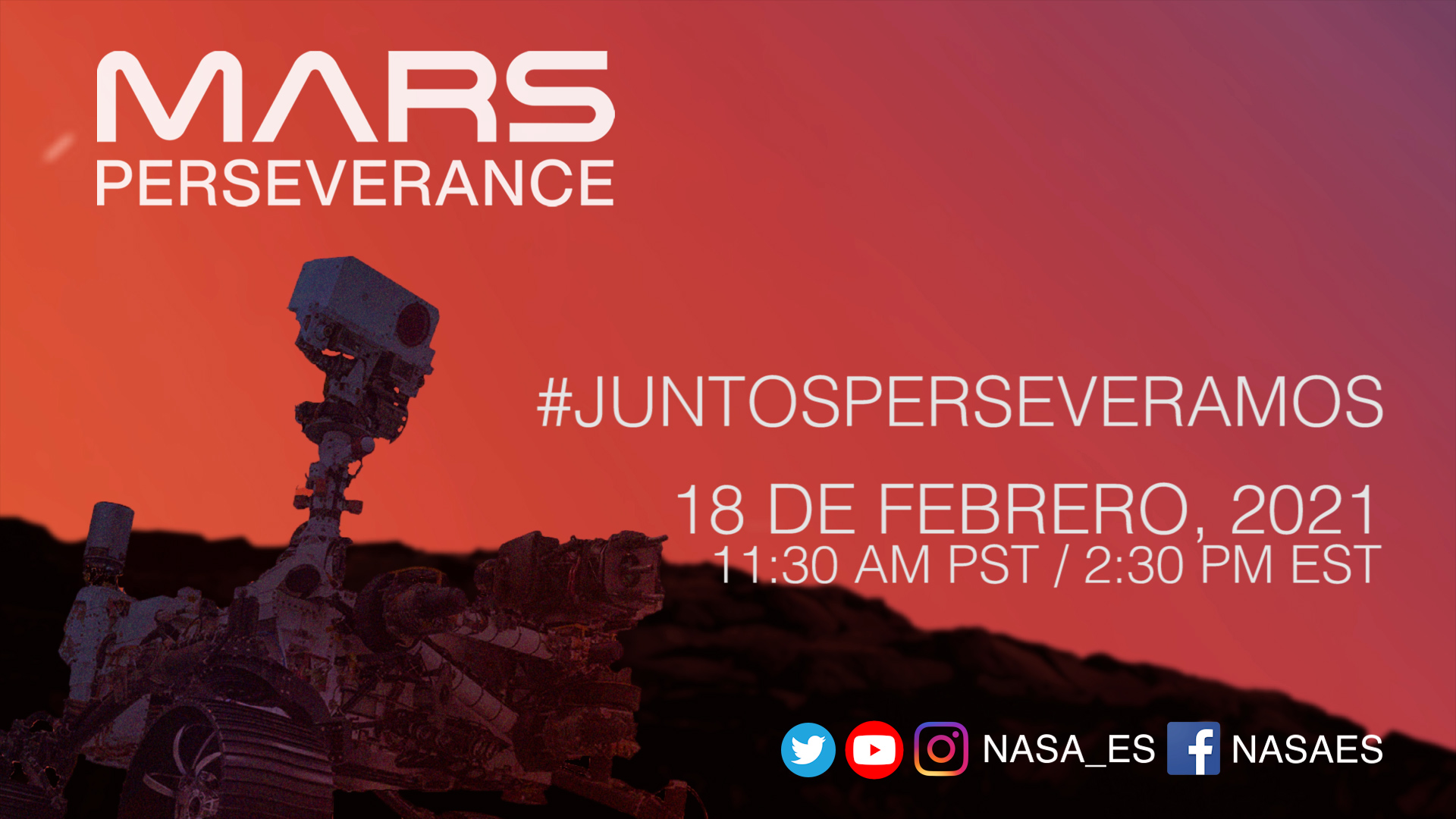 Graphic advertising “Juntos perseveramos,” NASA’s first-ever Spanish-language show for a planetary landing