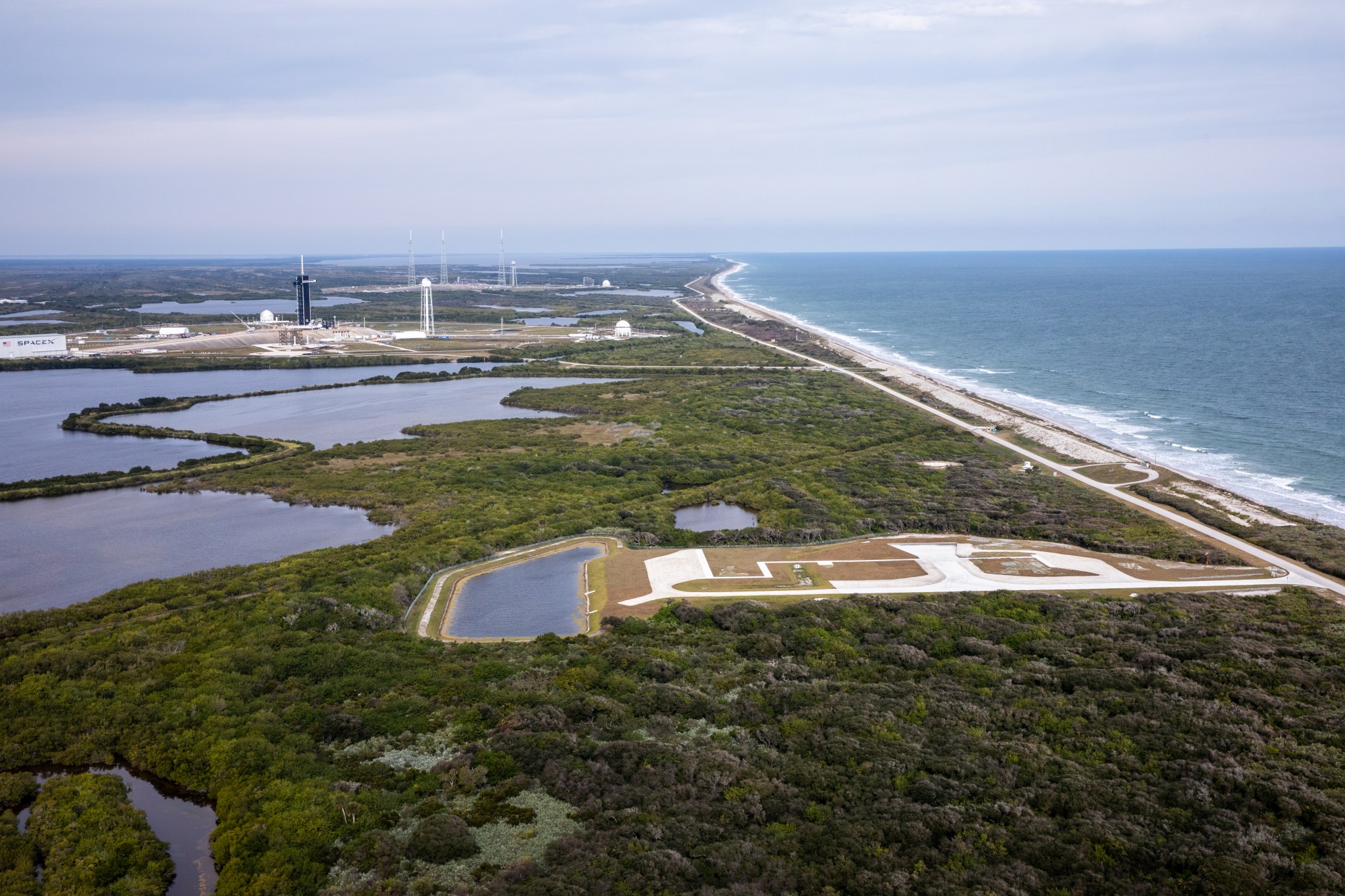 An aerial view of the Launch Complex 48 area at NASA’s Kennedy Space Center in Florida.