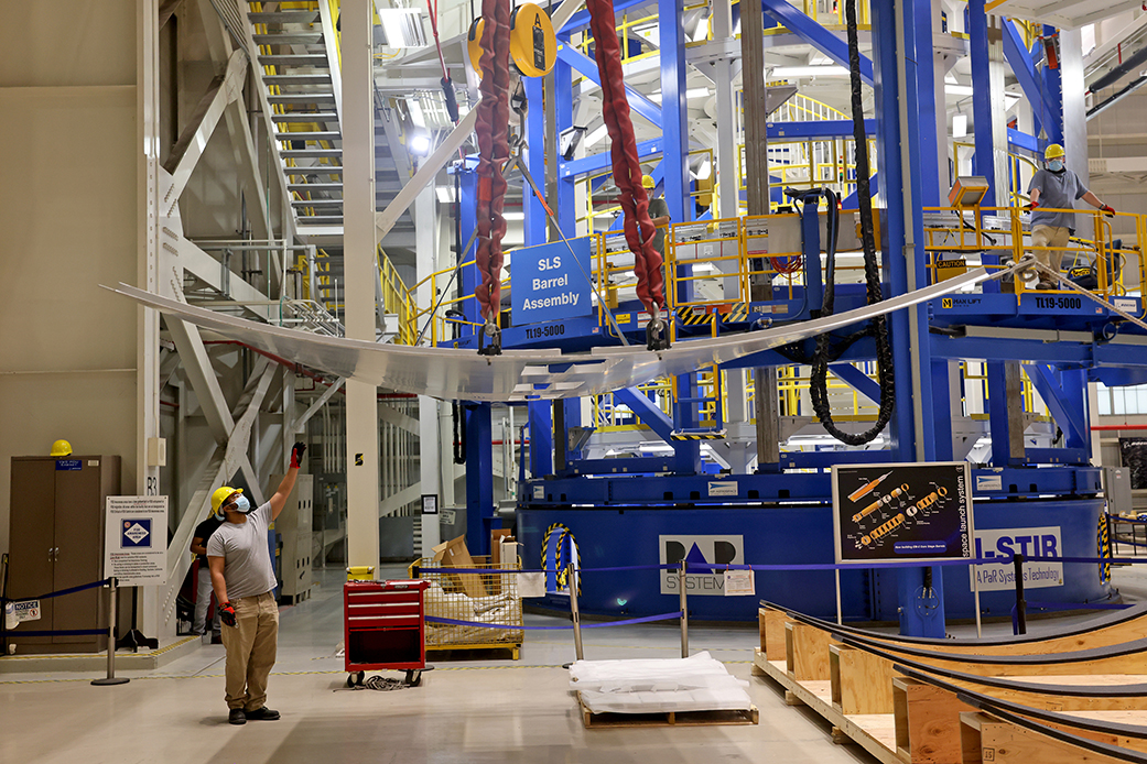 Lift of three EUS test panels in VWC at Michoud Assembly Facility on Thursday, February 11, 2021.