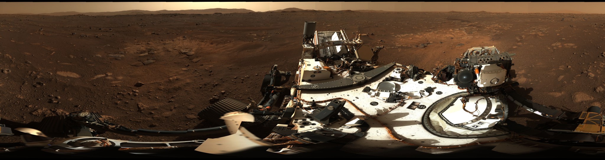 This is the first 360-degree panorama taken by Mastcam-Z, a zoomable pair of cameras aboard NASA’s Perseverance Mars rover.