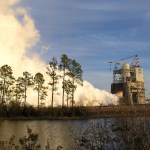 NASA conducts the first hot fire test in a new RS-25 engine test series.