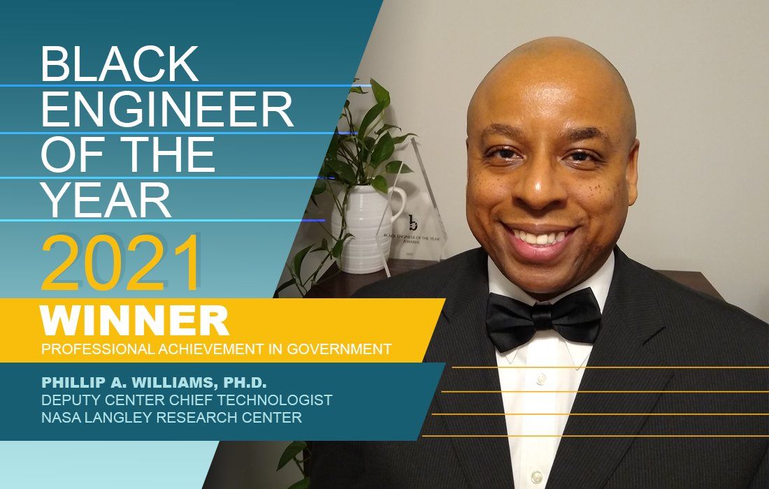Phillip Williams from NASA Langley's Systems Analysis and Concepts Directorate received a 2021 Black Engineer of the Year award.