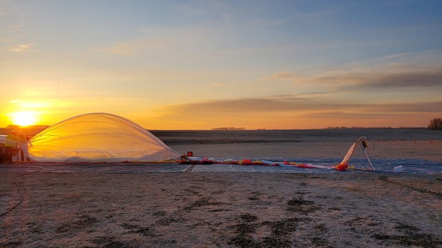 Raven's high-altitude balloon is inflated the morning of its March 12, 2021