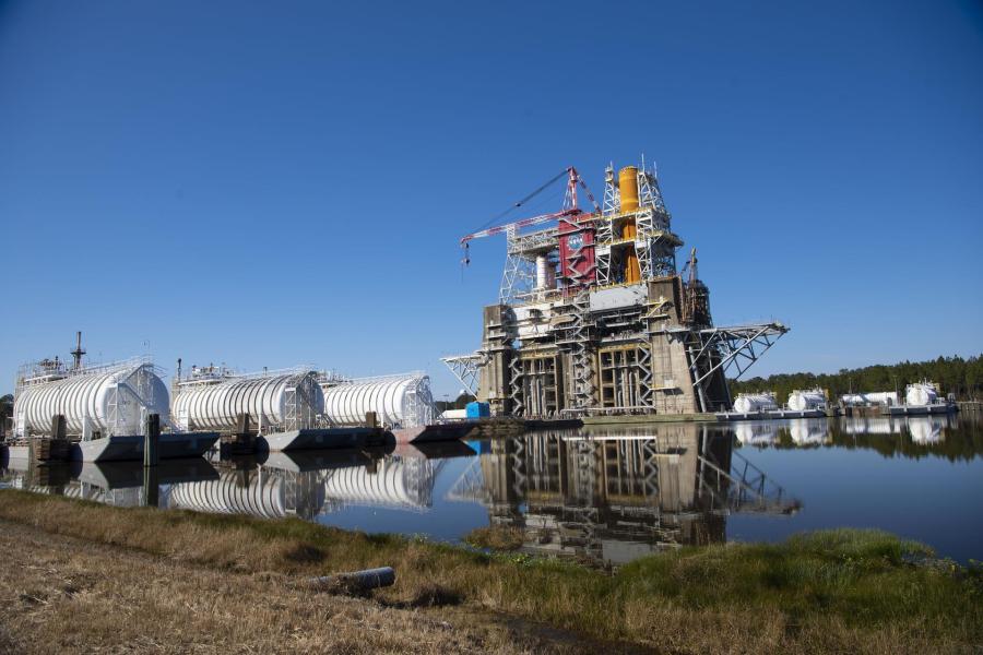 Propellant barges docked near the B-2 Test Stand