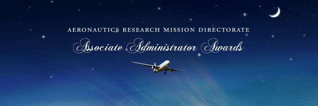 Aeronautics Associate Award Banner on a twilight sky background with a moon on the top right and a plane in the bottom middle.