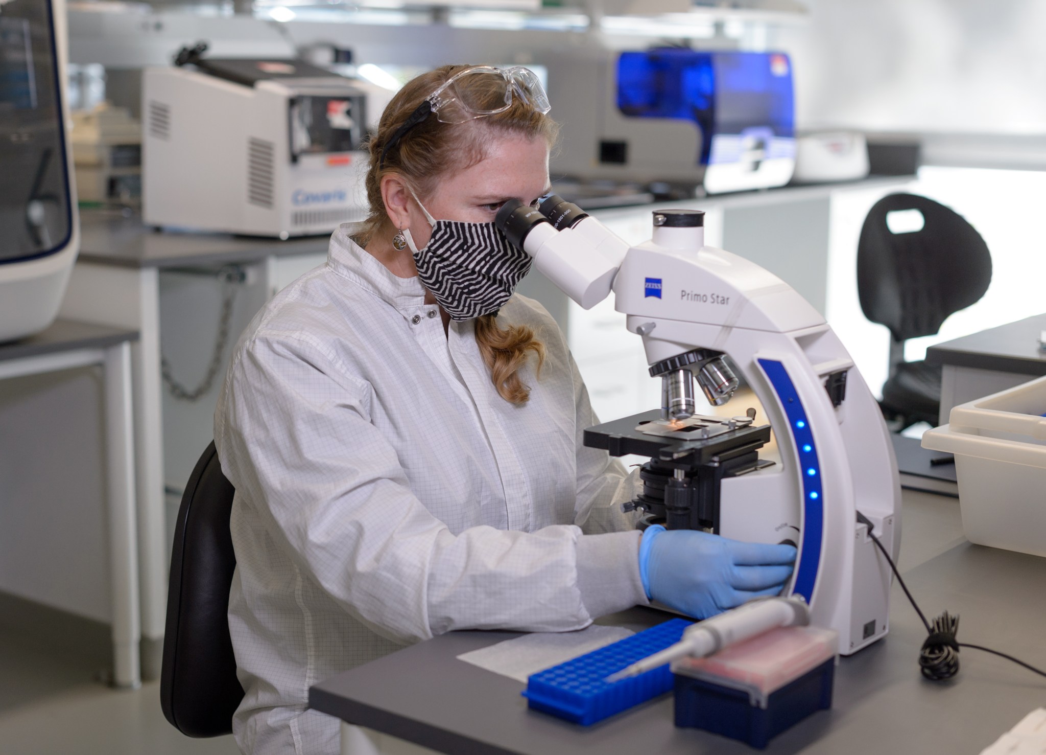 Lauren Liddell, uses a microscope to count yeast cells.