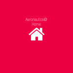 A red and white graphic showing a simple house with a chimney and the words Aeronautics at Home.