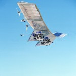 The Pathfinder solar-powered remotely piloted aircraft climbs to a record-setting altitude of 50,567 feet during September 11,1995 flight.