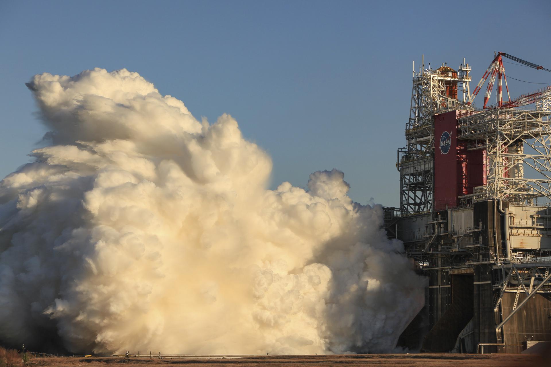 The SLS core stage and its four RS-25 engines fires for a little more than one minute.