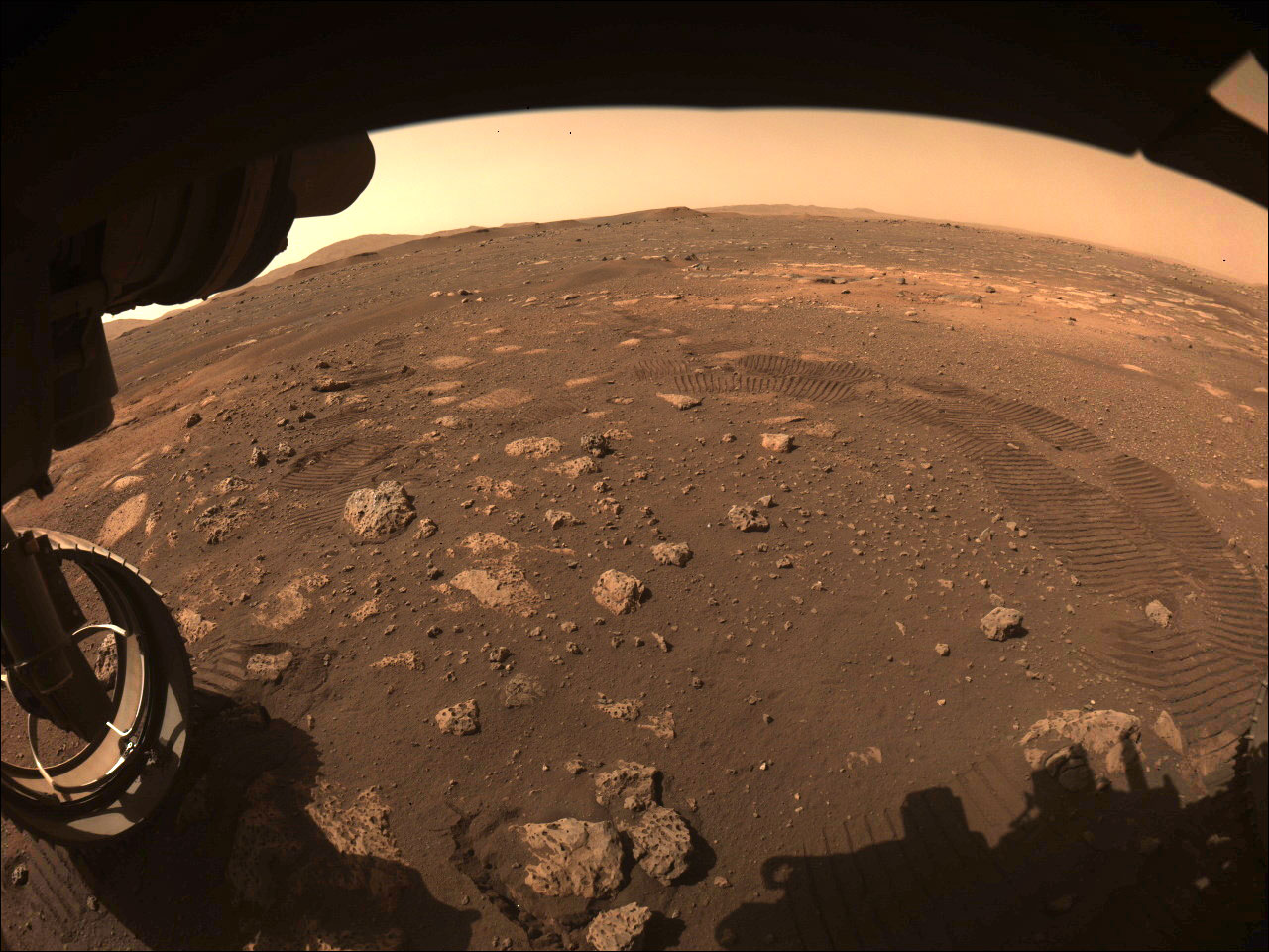 This image was captured while NASA’s Perseverance rover drove on Mars for the first time on March 4, 2021.