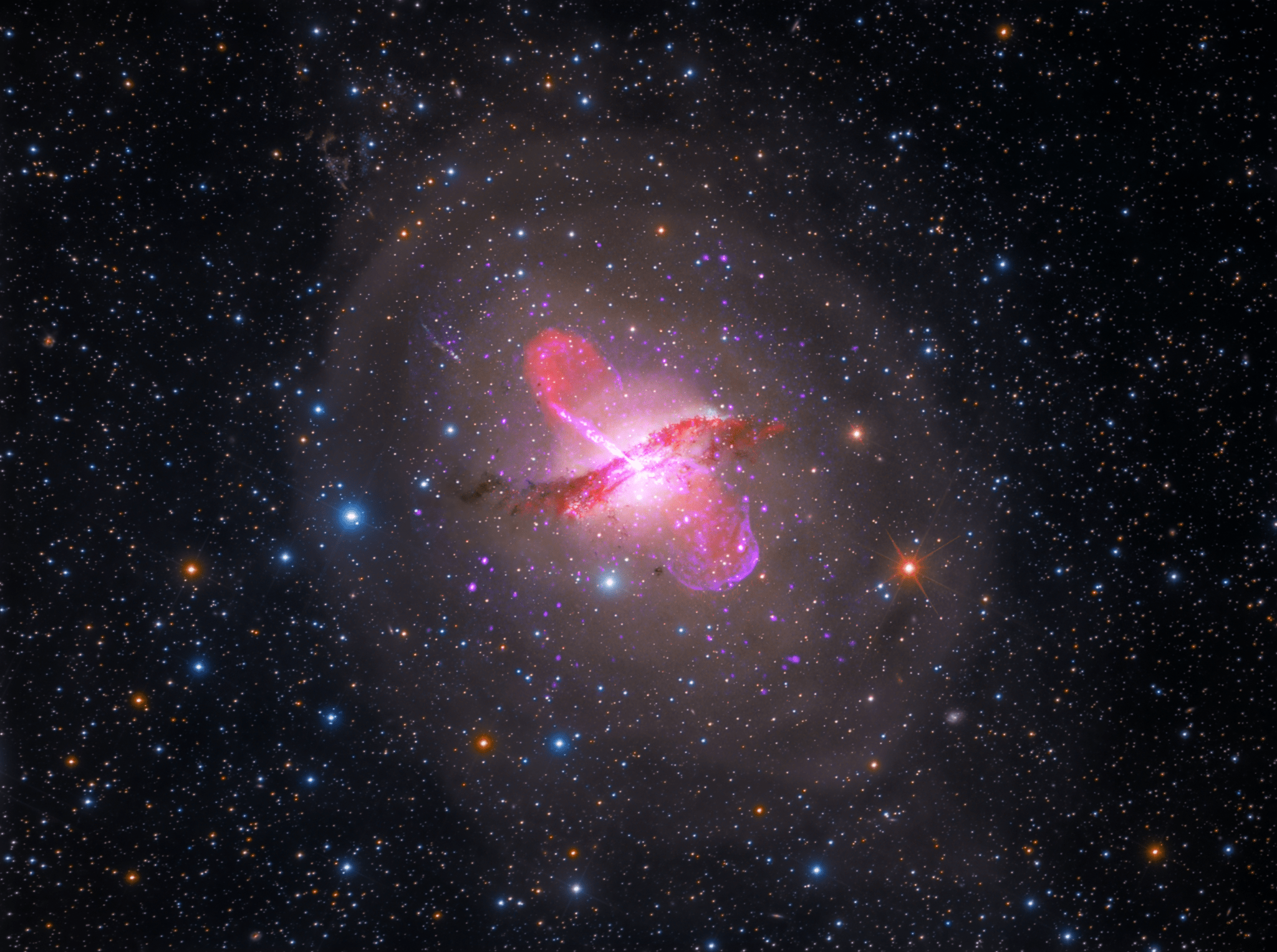 Centaurus A sports a warped central disk of gas and dust, which is evidence of a past collision and merger with another galaxy.