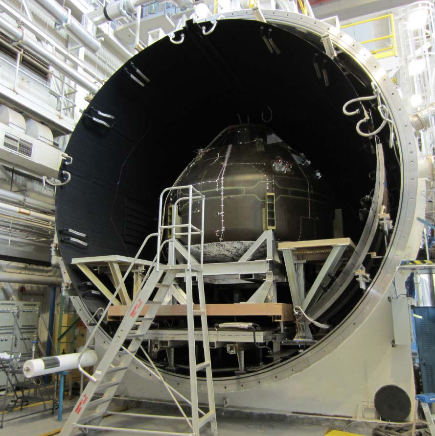 View of the V-20 thermal vacuum chamber with the Orion crew module situated inside