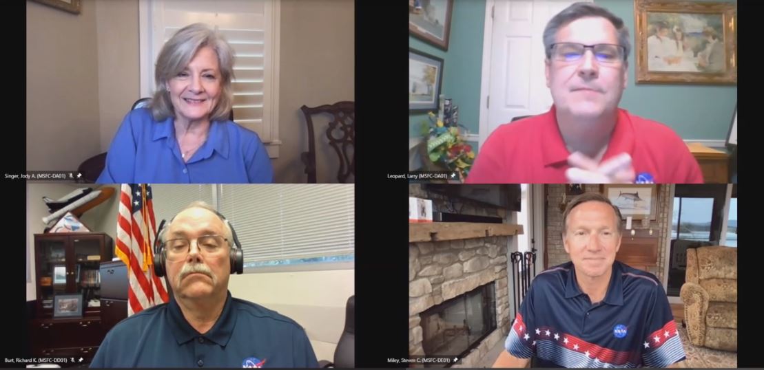 Clockwise from top left, Jody Singer, Larry Leopard, Steve Miley, and Rick Burt, lead Marshall's live virtual town hall March 23