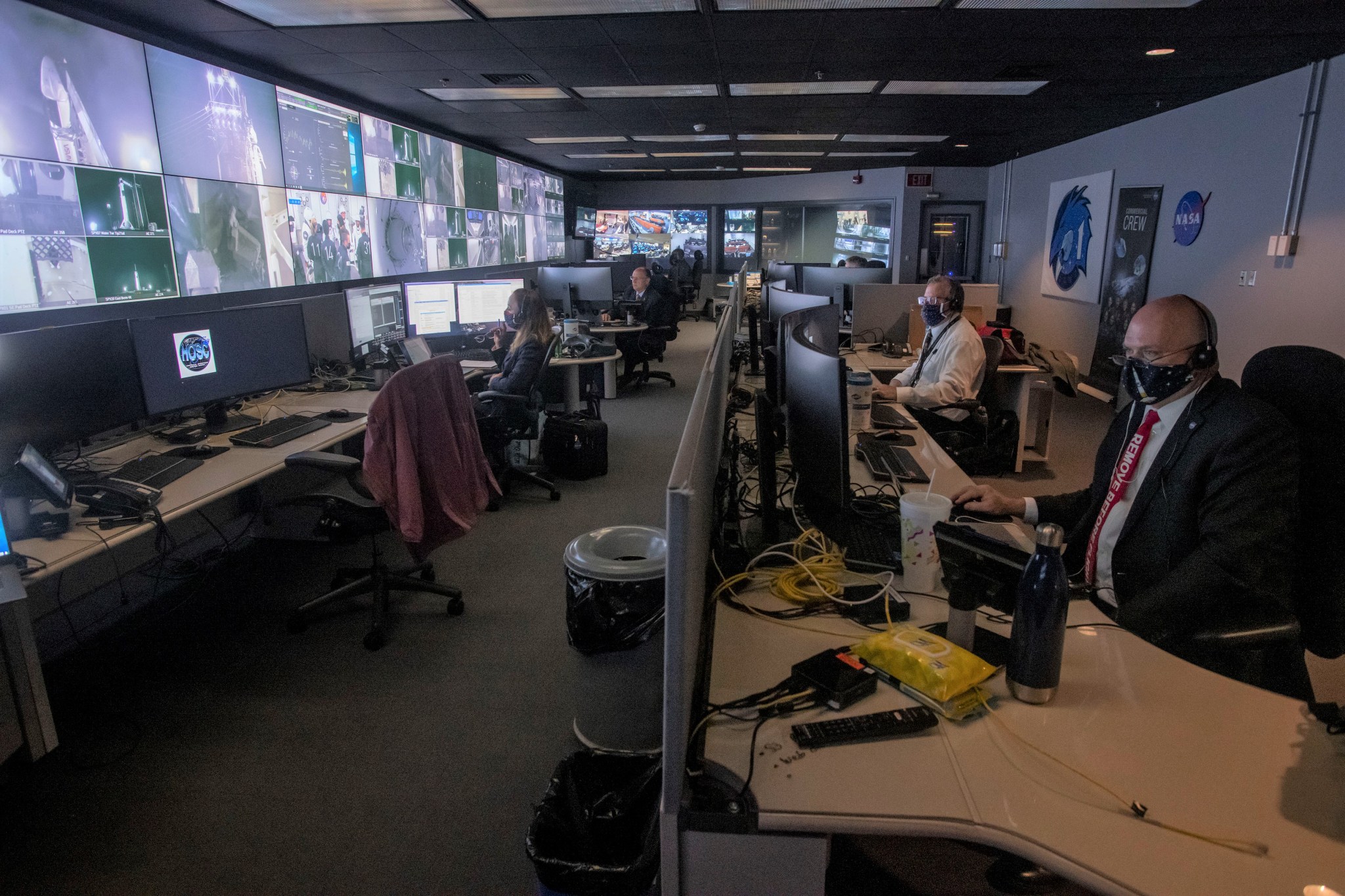 Marshall team members track the Crew-2 launch from the commercial crew control room.