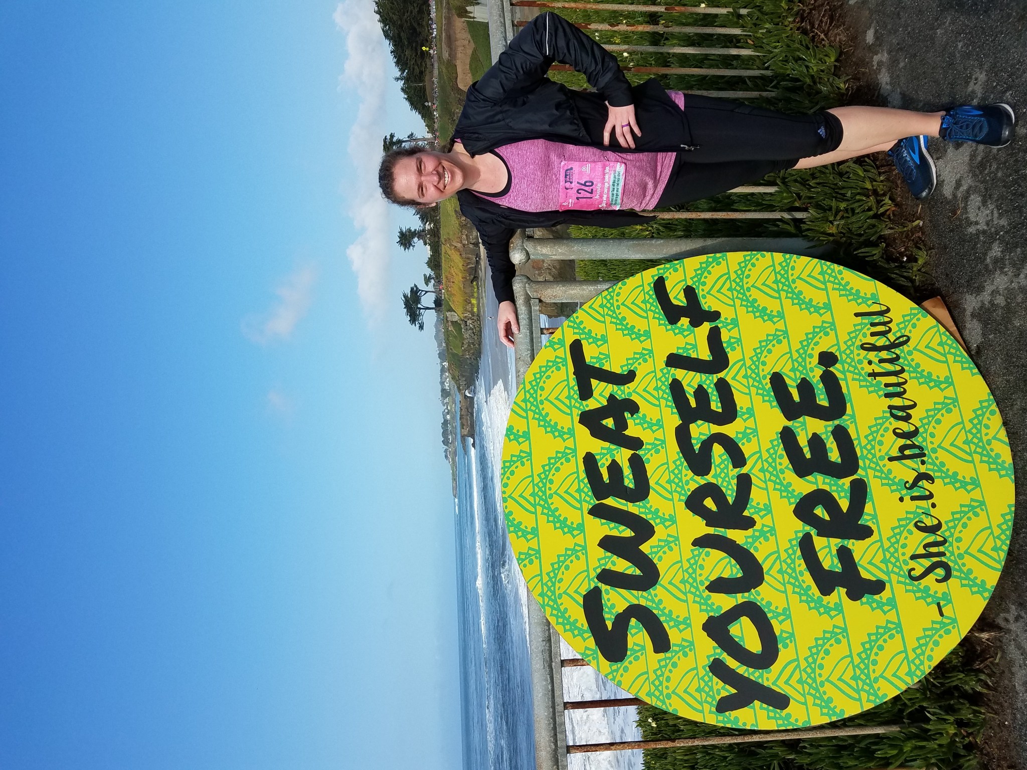 Me after running a 10K in the She Is Beautiful race in Santa Cruz; March 2019