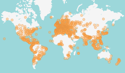 A map with representations of NASA Virtual Guests participating in the Crew-2 mission.