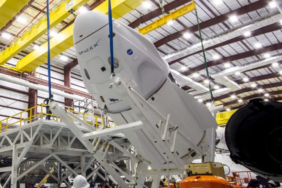SpaceX's Crew Dragon, named Endeavour, is lifted and mated to the SpaceX Falcon 9 rocket at NASA Kennedy Space Center's Launch Complex 39A beginning April 13, 2021. Endeavour was transported to the Launch Complex 39A integration hangar on April 12, after making the trek from its processing facility at nearby Cape Canaveral Space Force Station. NASA astronauts Shane Kimbrough andâ¯â¯Megan McArthur, JAXA astronaut Akihiko Hoshide,â¯and ESA astronaut Thomasâ¯Pesquet will fly to the International Space Station on NASA's SpaceX Crew-2 mission.