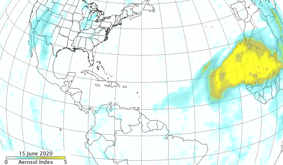 This animation shows the aerosols in the Saharan dust plume from June 15 to 25, 2020.