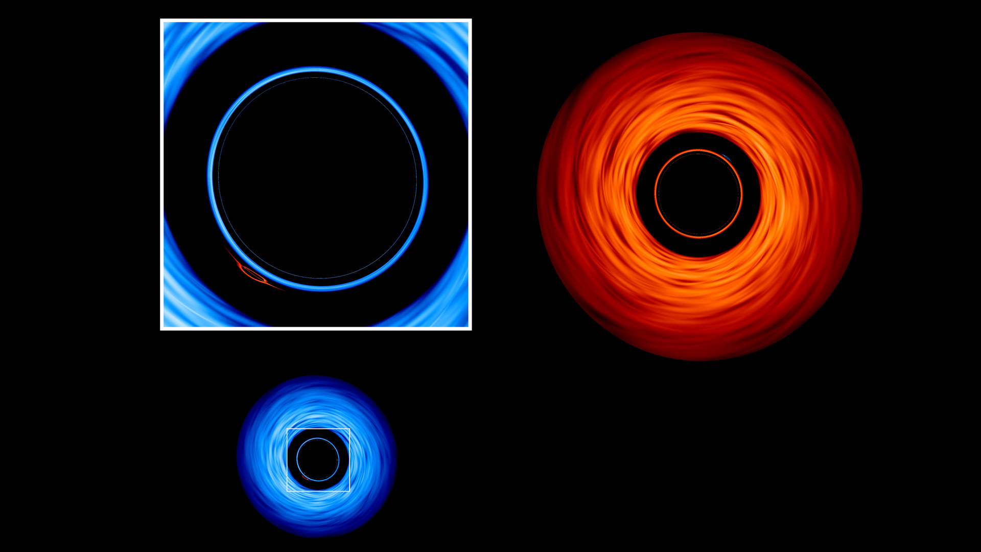 Detailed view of a secondary image of the larger black hole formed by its smaller companion