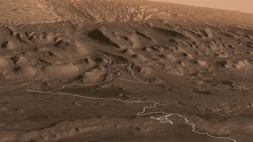 Animation of past and future route of NASA's Curiosity rover