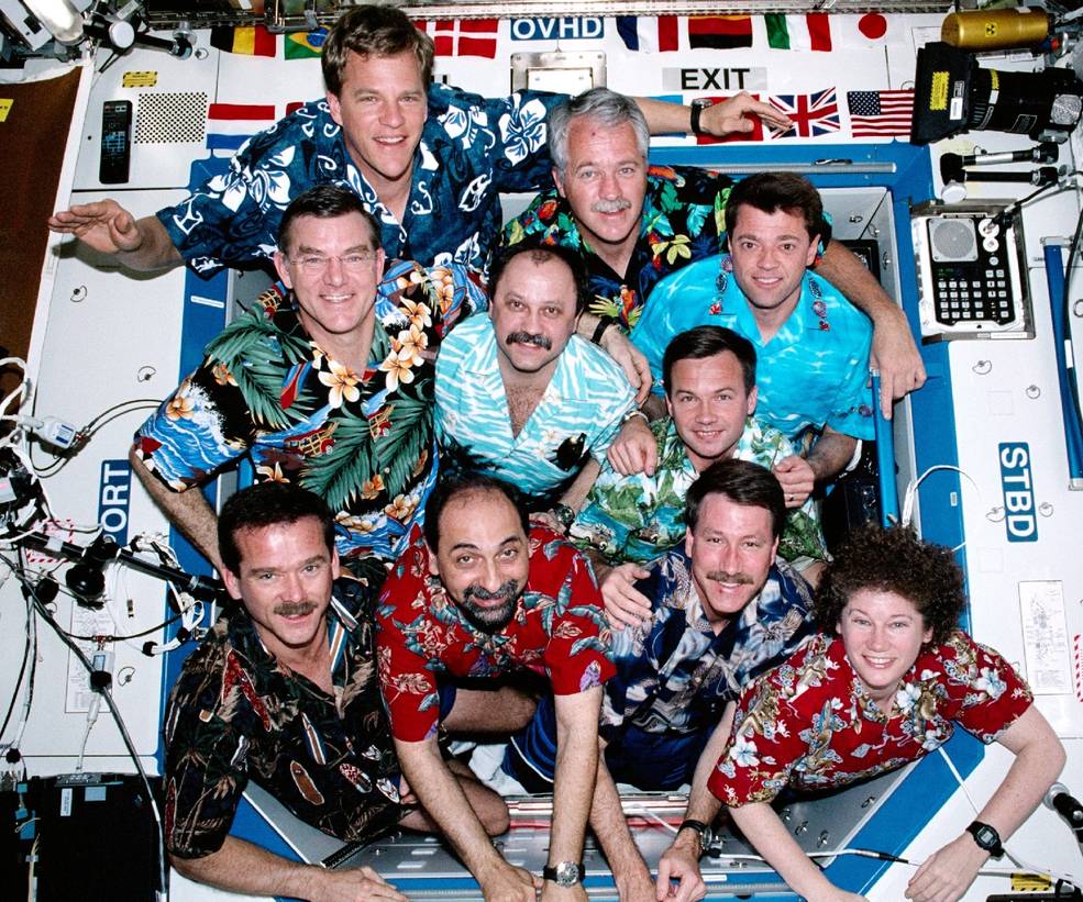 iss20 sts 100 23 exp 2 and sts 100 crews in aloha shirts