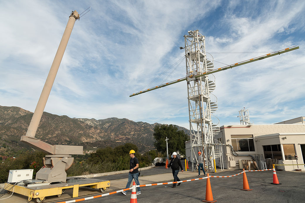 Engineers at NASA's Jet Propulsion Laboratory test an engineering model of a high-frequency (HF) radar antenna