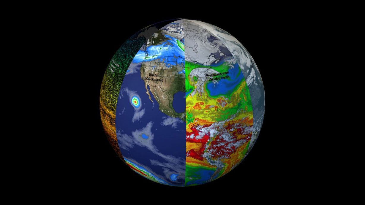 image of Earth with swaths illustrating different types of computer model data