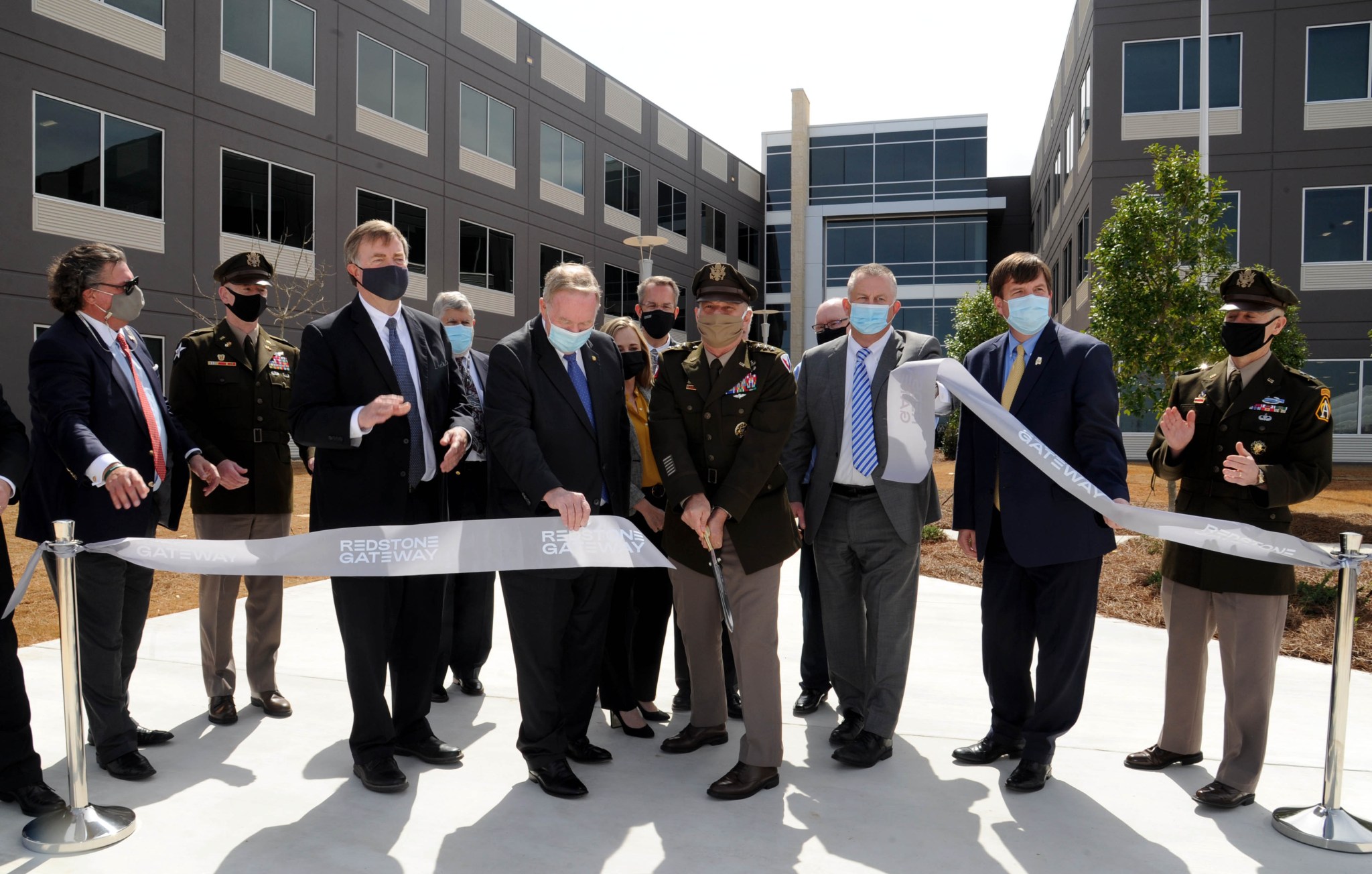Redstone Arsenal, Redstone Gateway, and local government officials marked the opening of the Secured Gateway-100 building.