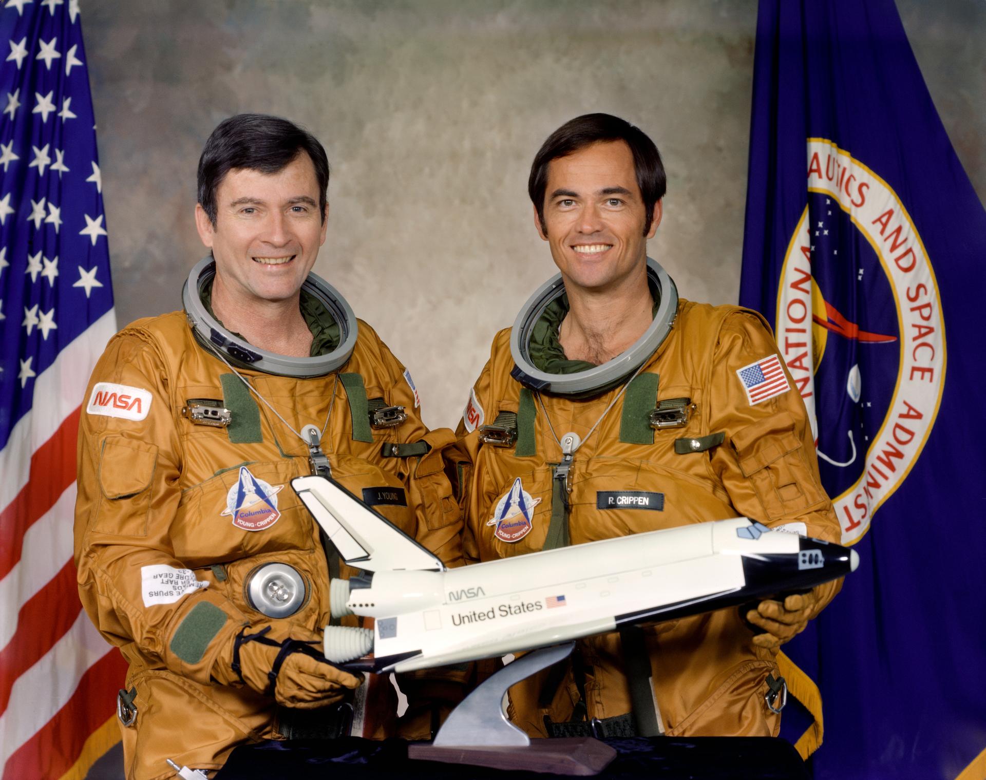 Portrait of astronaut John Young, at left, commander, and Robert Crippen, pilot, of  STS-1.