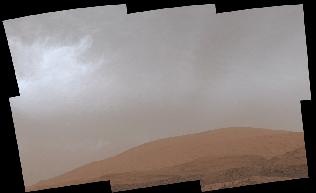 This GIF shows clouds drifting over Mount Sharp on Mars, as viewed by NASA’s Curiosity rover on March 19, 2021, the 3,063rd Martian day, or sol, of the mission. Each frame of the scene was stitched together from six individual images.