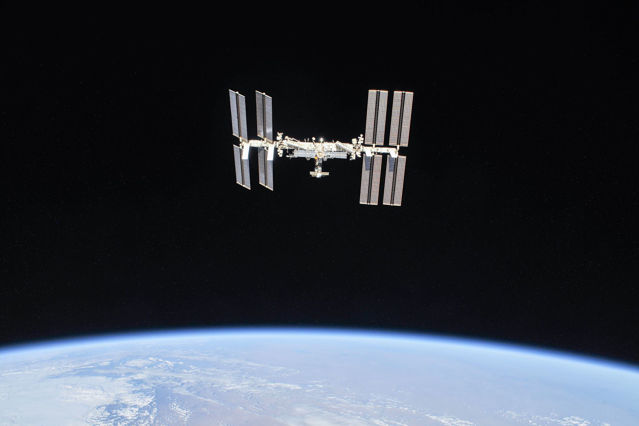 The International Space Station photographed by Expedition 56 crew members from a Soyuz spacecraft after undocking on Oct. 4, 2018. 